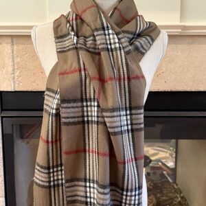 Plaid Tan and Red Scarf Plaid w/ Fringe Muffler